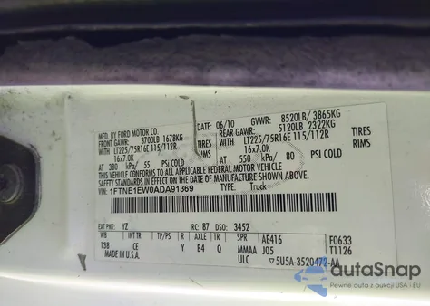 2010 Ford E-150 Commercial/Recreational из США, поврежденный, VIN 1FTNE1EW0ADA91369